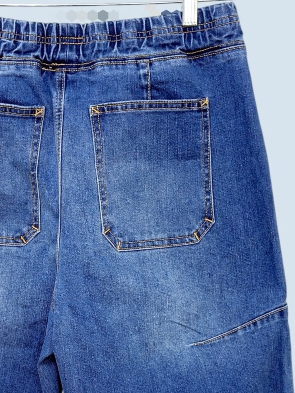 NWT Curved Barrel Leg Horseshoe Denim Cropped Drawstring Jeans M FLAMINGALS - Picture 10 of 12